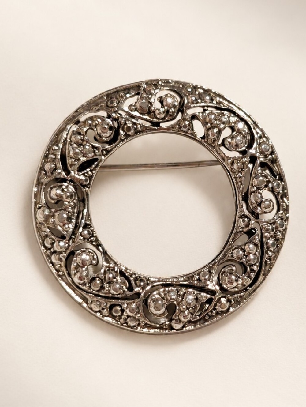 Vintage Silver-Tone Round Brooch